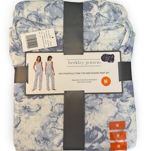 berkley jensen Blue Floral Pointelle Tank Top & Pajama Pant Set - M